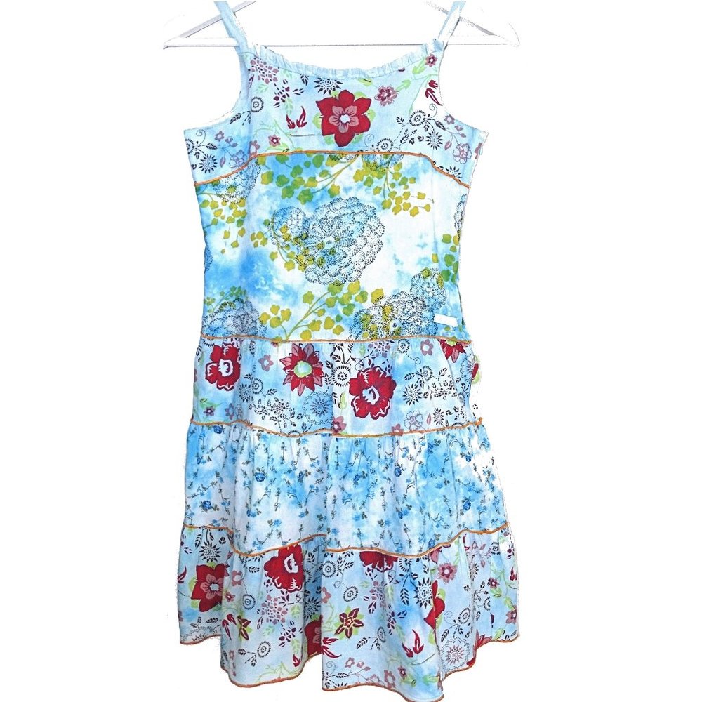 DKNY girls blue tired flower print dress size 14